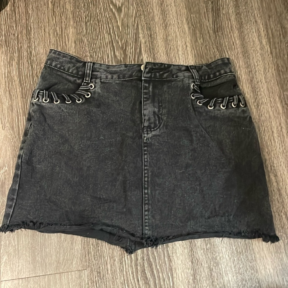 Black Jean skirt with laced pockets!